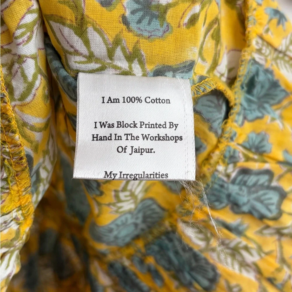 MILLE Resort & Travel Juliet Yellow Blue Floral Ruffle Maxi Summer Cotton Dress